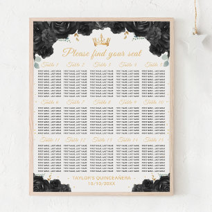 Black Princess Quinceañera 15 Table Seating Chart