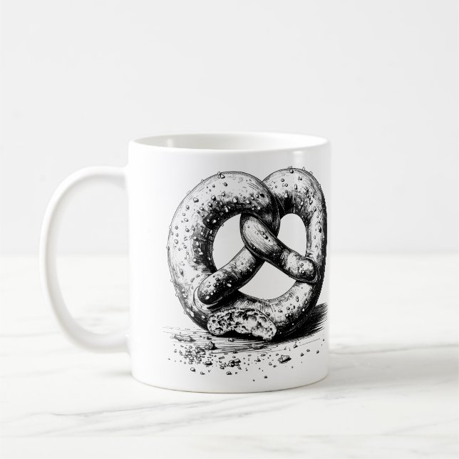Black Print Plain Sketchy Pretzel Coffee Mug (Left)