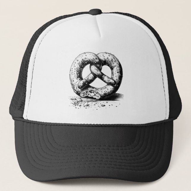 Black Print Plain Sketchy Pretzel Trucker Hat (Front)