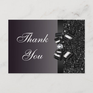 Black Printed Sequins Bow & Diamond Thank You