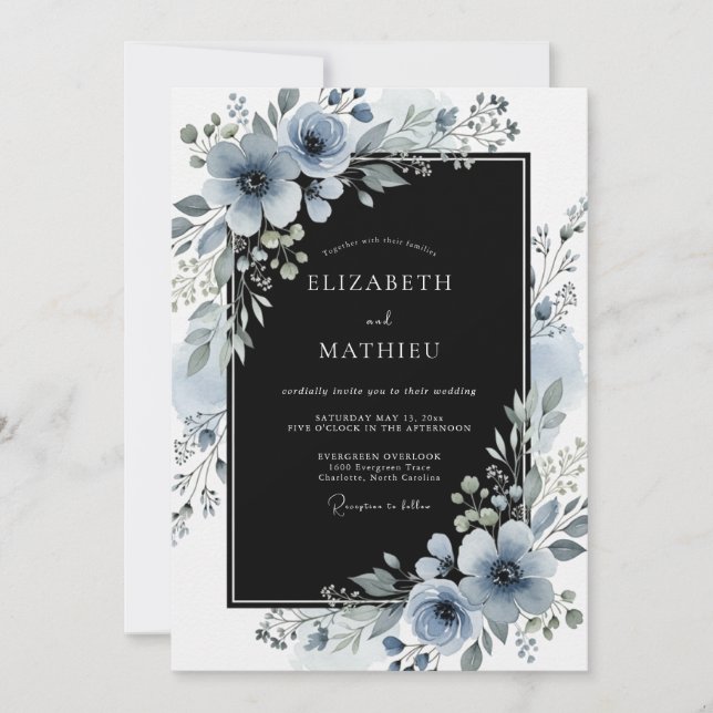 Black Pristine Winter Wedding Invitation (Front)