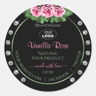 Black Product Label Green Pink Roses Diamonds Logo