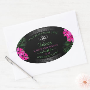 Black Product Label Pink Flowers Green Leaves Logo