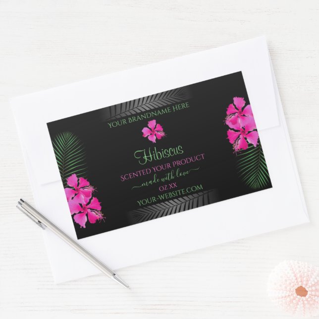Black Product Label Pink Flowers Green Palm Leaves (Envelope)