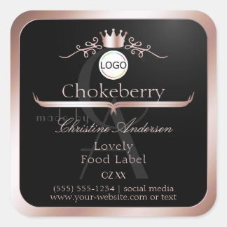 Black Product Label Rose Gold Frame Logo Monogram