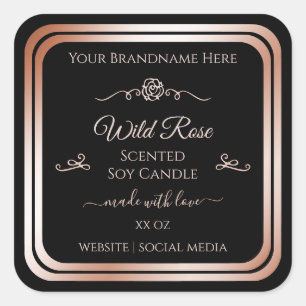 Black Product Label Rose Gold Frame Vintage Flower