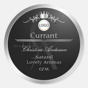 Black Product Label Silver Frame Logo and Monogram