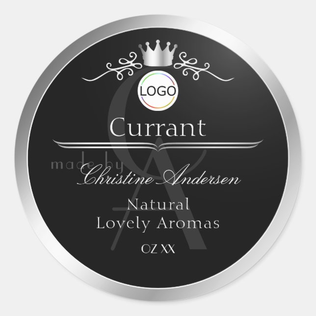Black Product Label Silver Frame Logo and Monogram (Front)