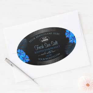 Black Product Label Sky Blue Hawaiian Flowers Logo