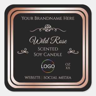 Black Product Label with Rose Gold Frame and Logo