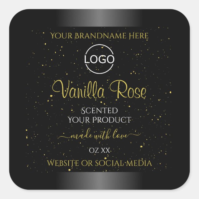 Black Product Labels Gold Soft Glitter with Logo (Front)