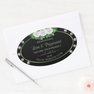 Black Product Labels Green and White Roses Jewels