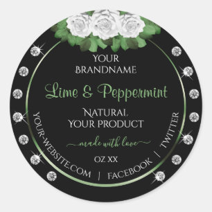 Black Product Labels Green and White Roses Jewels