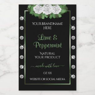 Black Product Labels Green and White Roses Jewels