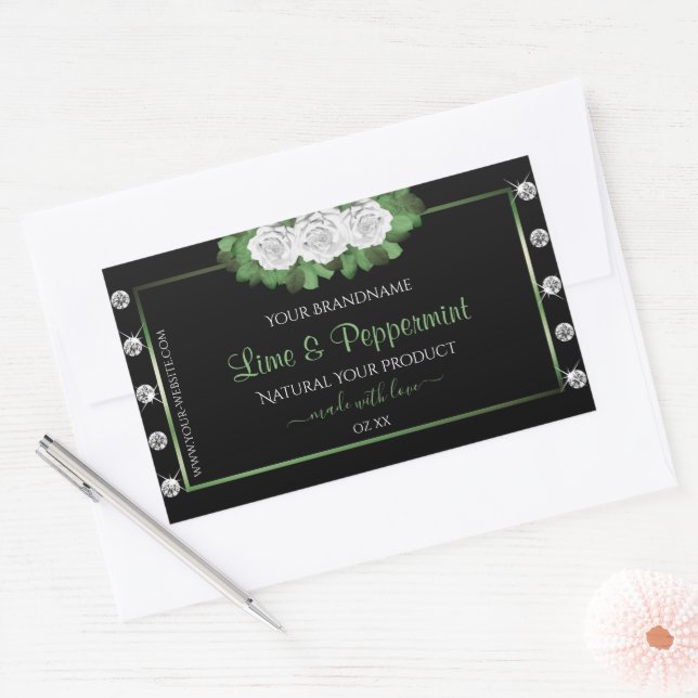 Black Product Labels Green and White Roses Jewels (Envelope)