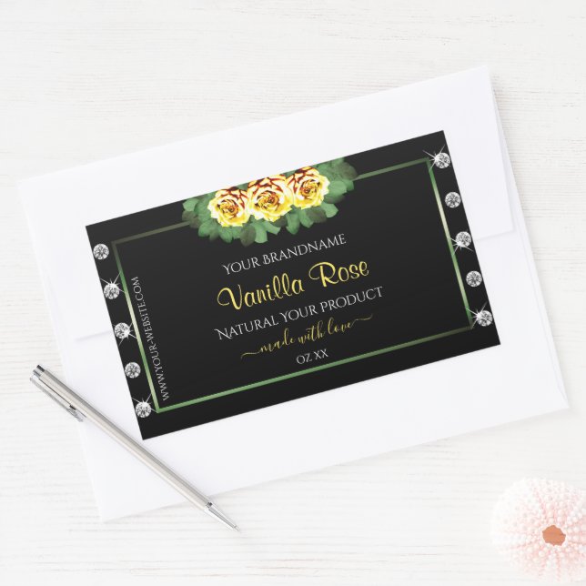 Black Product Labels Green and Yellow Roses Jewels (Envelope)