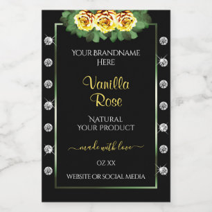 Black Product Labels Green and Yellow Roses Jewels