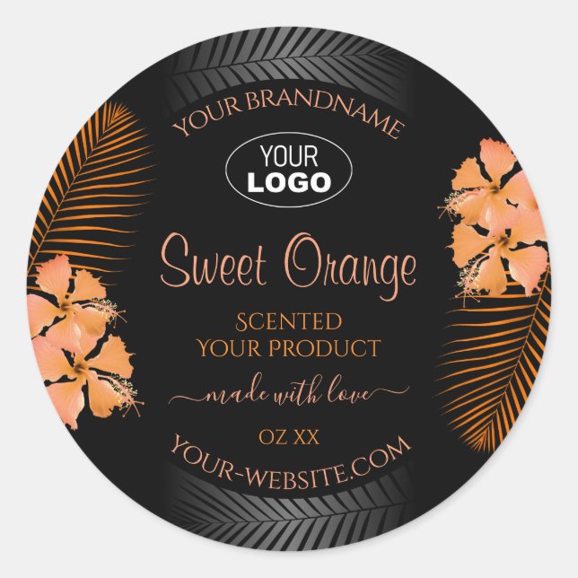 Black Product Labels Orange Hawaiian Flowers Logo (Front)