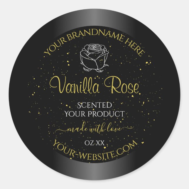 Black Product Labels Soft Gold Glitter Floral Rose (Front)
