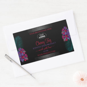 Black Product Labels Teal Purple Red Flowers Logo