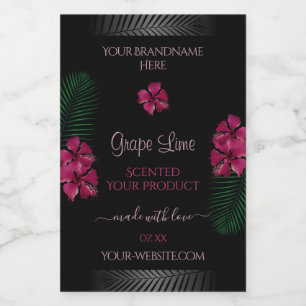 Black Product Labels Wine Red Hawaiian Flowers