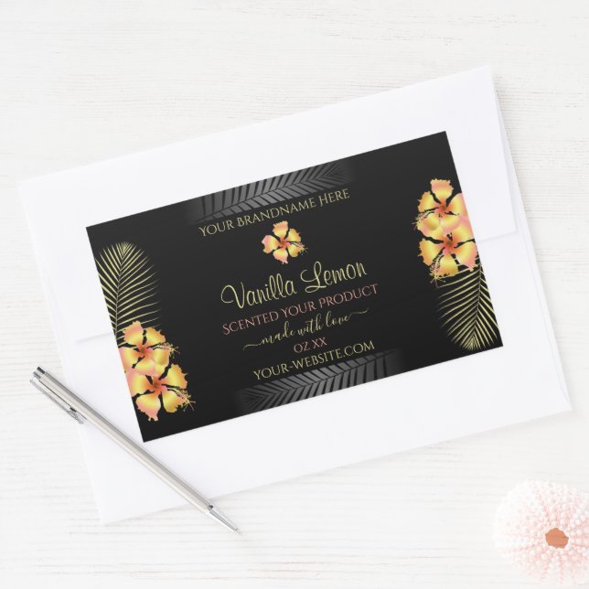 Black Product Labels Yellow Pink Hawaiian Flowers (Envelope)