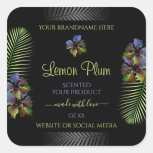 Black Product Labels Yellow Purple Hawaii Flowers