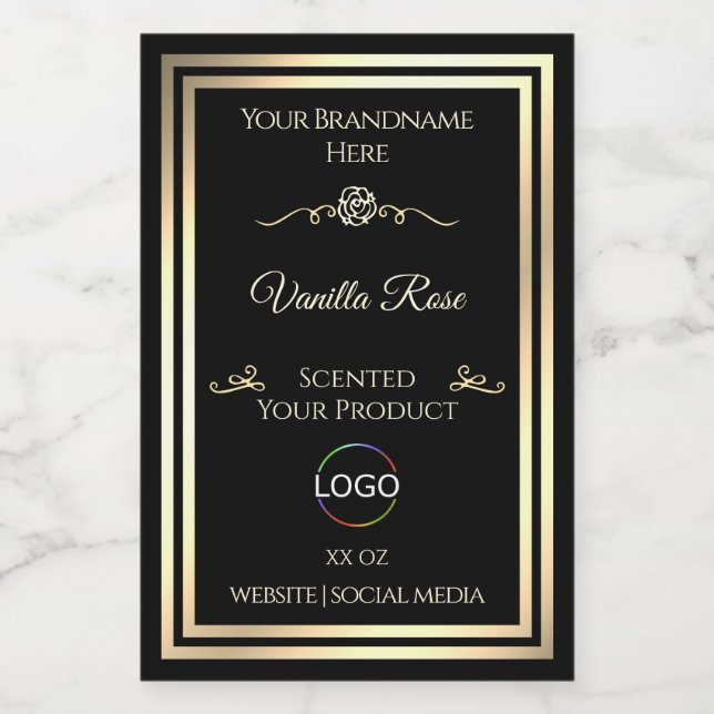 Black Product Packaging Label Gold Frame with Logo (Single Label)
