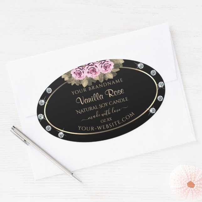 Black Product Packaging Labels Roses and Diamonds (Envelope)