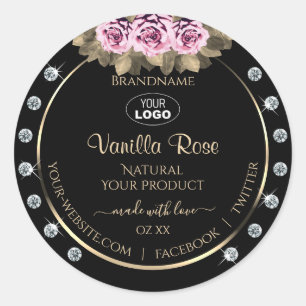 Black Product Packaging Labels Roses Diamonds Logo