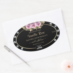 Black Product Packaging Labels Roses Diamonds Logo