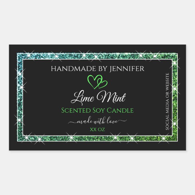 Black Product Packaging Labels Teal Green Glitter (Front)