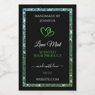 Black Product Packaging Labels Teal Green Glitter