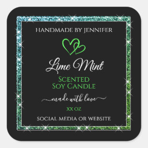 Black Product Packaging Labels Teal Green Glitter