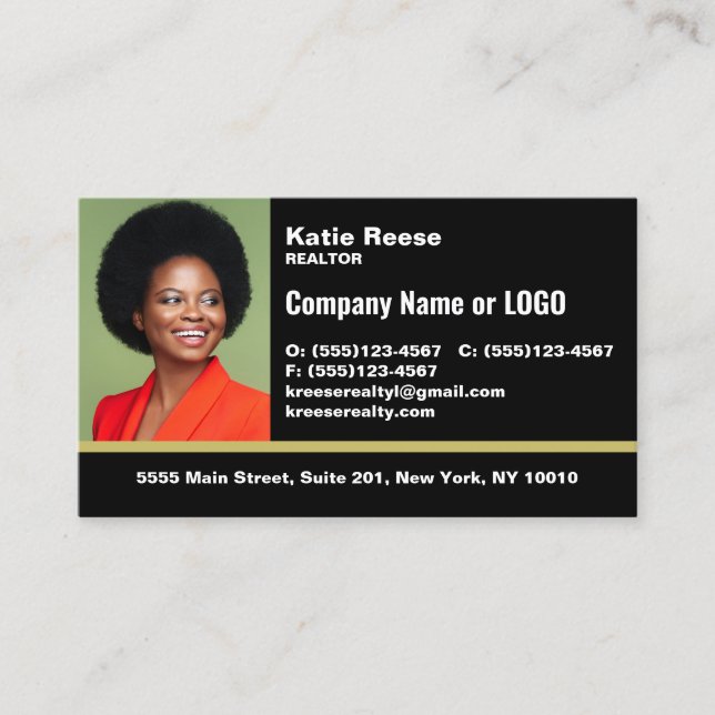 Black Professional Add Photo Logo - Bold Font Business Card (Front)