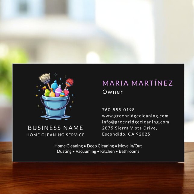 Black Professional Home Cleaning Maid Service Business Card (Creator Uploaded)