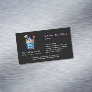 Black Professional Home Cleaning Maid Service Magnetic Business Card