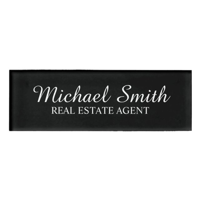 Black Professional Personalised Name Tag (Front)
