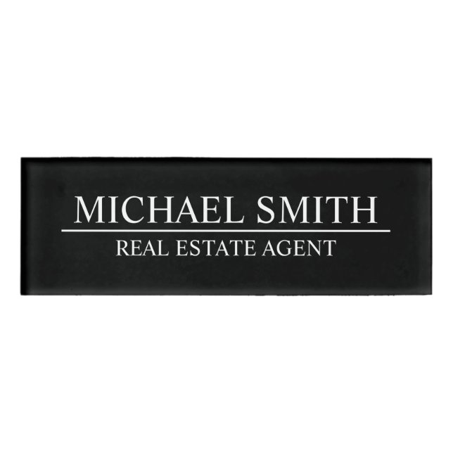 Black Professional Personalised  Name Tag (Front)