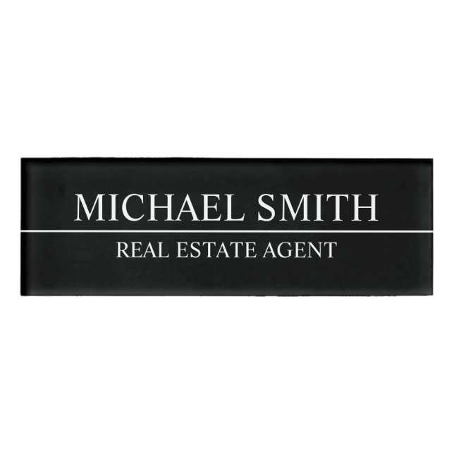 Black Professional Personalised  Name Tag (Front)