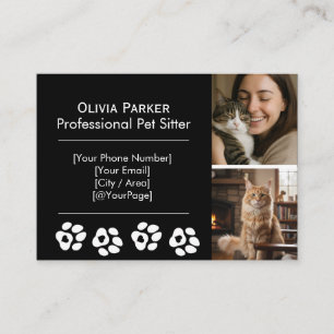 Black Professional Pet Sitter & Dog Walker  Business Card