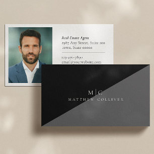 Black Professional Photo Monogram Business Card