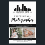 Black Professional Photographer Your Logo Flyer<br><div class="desc">Marketing flyer for a professional photographer personalised with your photos, logo, contact information, custom text, and profile photo in a charming clean black, and white design. Feminine and chic professional photography flyer in a clean design with a black accent colour and a charming script personalised with your logo and photos...</div>