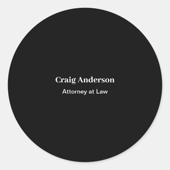 Black Professional Plain Modern Elegant Classic Round Sticker (Front)