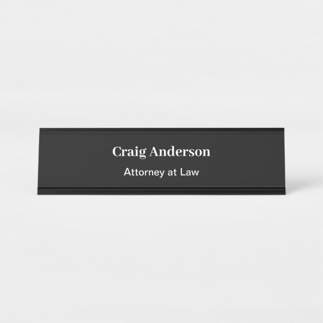 Black Professional Plain Modern Elegant Desk Name Plate (Front)