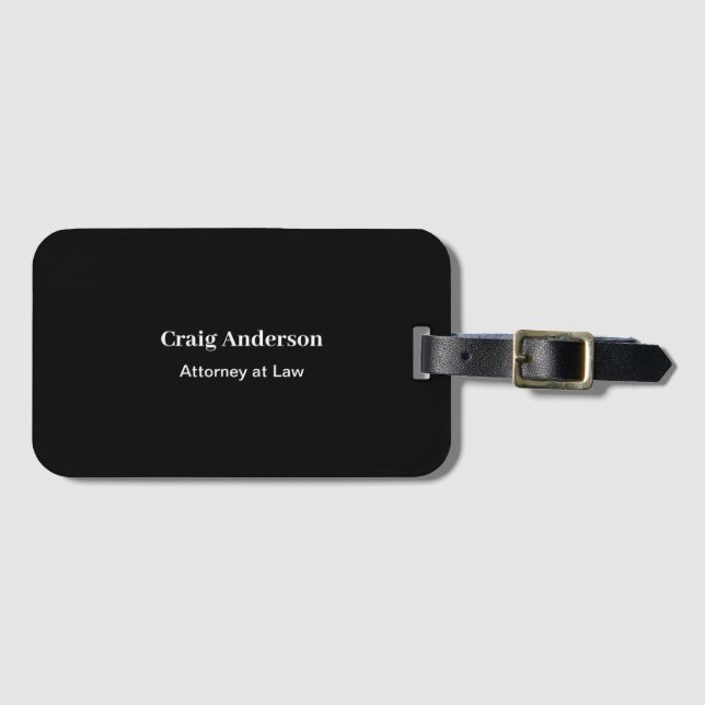 Black Professional Plain Modern Elegant Luggage Tag (Front Horizontal)