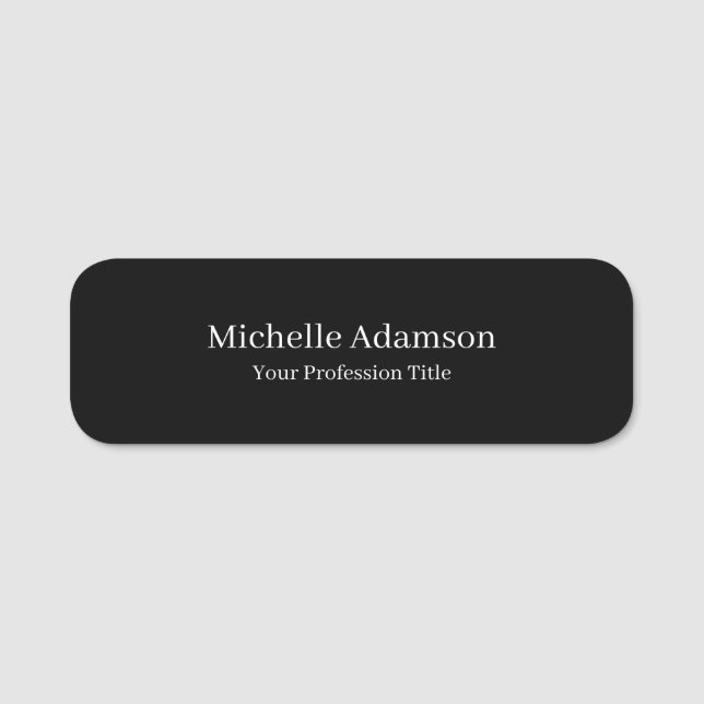 Black Professional Plain Modern Name Tag (Front)