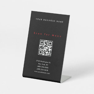 Black Professional Scannable QR Code Menu Pedestal Sign