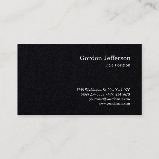 Black Professional Simple Modern Plain Business Card (Front)