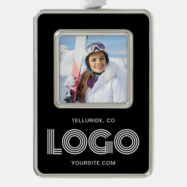Black Promo Photo Modern Logo Silver Plated Framed Ornament (Front)